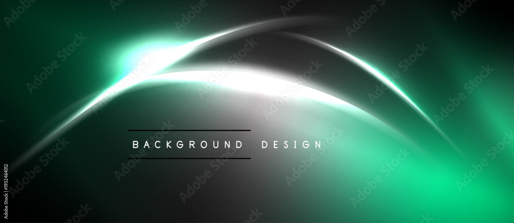 Naklejka premium Abstract green background. Smooth curves, bright light, dark shadows create dynamic visual effect. Modern design element.