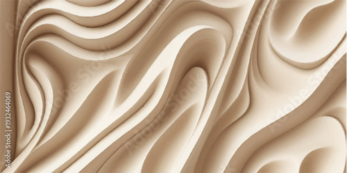 Abstract close-up of layered, undulating wooden panels. The grain details are prominently featured, creating a pattern of flowing, curved forms. The light and shadow play adds depth