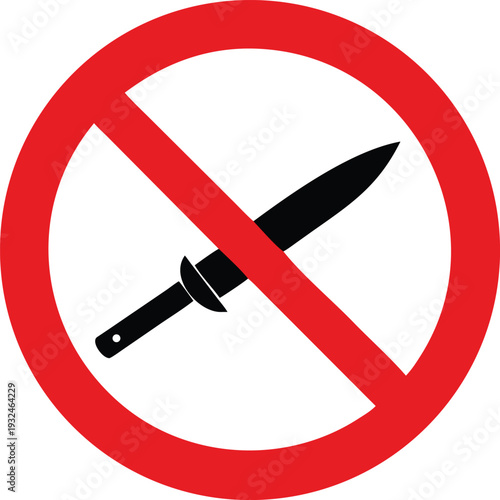 Prohibited Knife Symbol No Weapons Sign Red Circle with Diagonal Line Forbidden Object Icon Stock Illustration