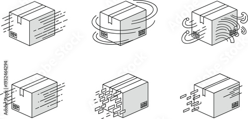 Fast Shipping Parcel Box Set with Speed Motion Effects Express Delivery Logistics Concept Line Vector Illustration Collection
