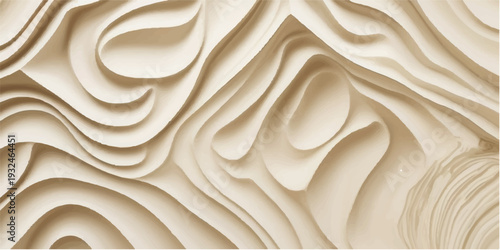 Carved wood texture, abstract wave pattern, beige color, wall decor