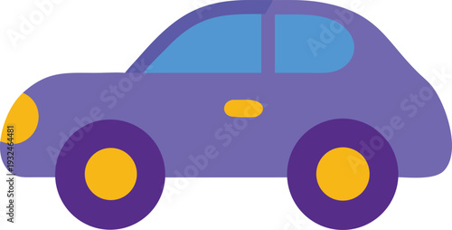 Purple cartoon car with yellow accents side view flat design isolated on white background stock illustration