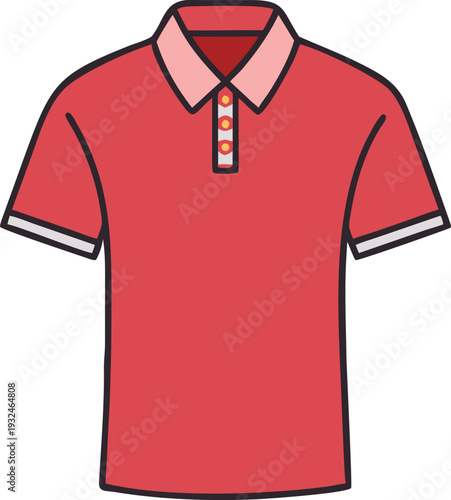 Red Polo Shirt with Collar and Buttons Casual Wear Flat Design Illustration