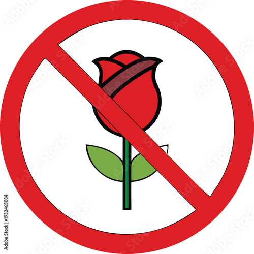 Red Rose No Symbol Forbidden Sign Icon Not Allowed Stop Sign