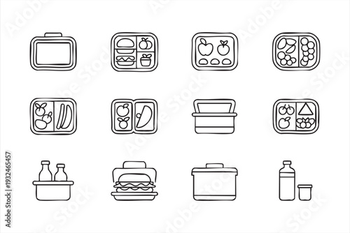 Editable Lunchbox Outline Icons for Diet and Nutrition Interfaces
