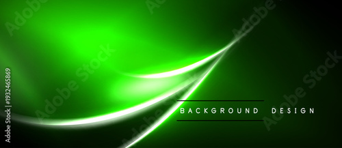 Bright green abstract background. Smooth curves create dynamic visual flow. Dark edges frame vibrant center. Modern design element.