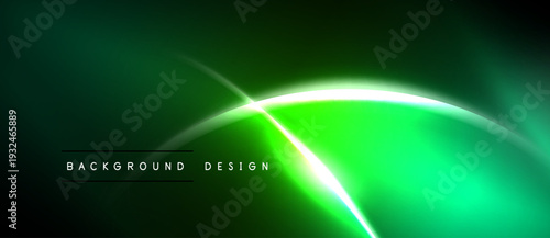 Abstract green neon lines create dynamic flow. Dark background emphasizes bright curves, modern design element.