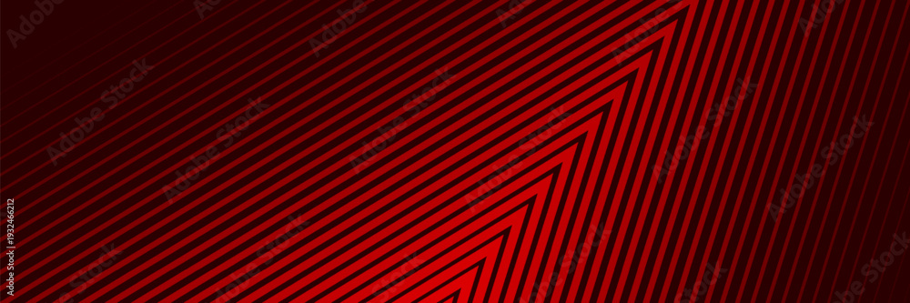 Fototapeta premium Red arrows background. Abstract triangle gradient wallpaper. Repeated arrow stripes backdrop for flyer, banner, poster, presentation. Thin to thick linear game or sport texture. Vector masculine bg