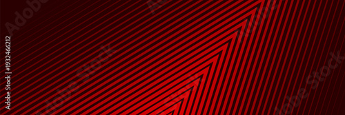Red arrows background. Abstract triangle gradient wallpaper. Repeated arrow stripes backdrop for flyer, banner, poster, presentation. Thin to thick linear game or sport texture. Vector masculine bg