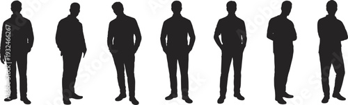 Collection of Male Silhouettes in Casual Wear Posed on White Background person people