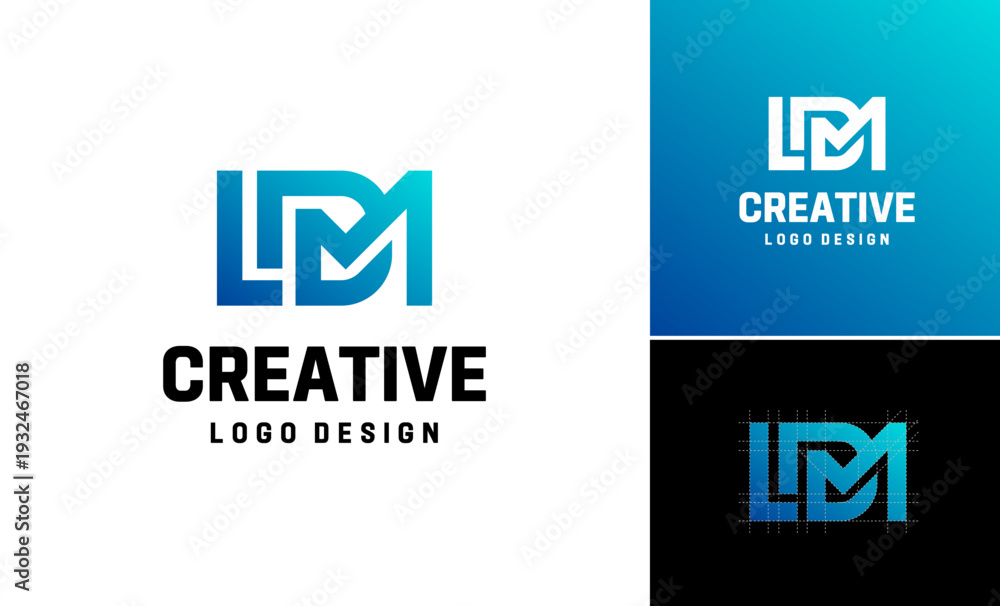 Fototapeta premium Stylish sports minimalist letter LD, L D M, DM, vector logo design, Creative strength bold power bodybuilder masculine favor design symbol