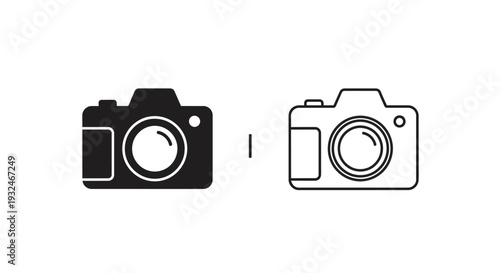 Set of 2 Camera Icons Vector - Solid and Outline Style