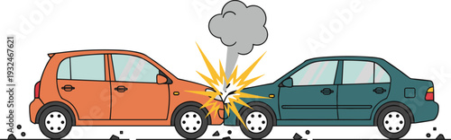 Minimal hand-drawn vector illustration set of car accident collision scenes with clean outline style and consistent stroke width