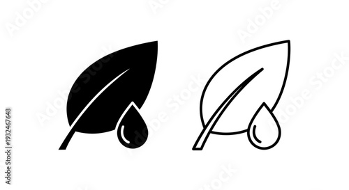 Minimal leaf water drip icons set Vector