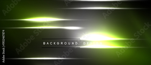 Abstract background features vibrant green, gray gradients. Bright lines create dynamic light effects. Text reads background design. Minimalist, modern aesthetic.