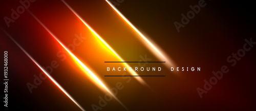Abstract neon lines over black background. Bright orange, yellow gradients create dynamic visual effect. Modern design element.