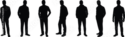Group of Male Silhouettes in Casual Attire Standing on White Background person people