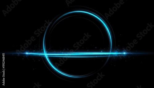 Abstract futuristic background featuring blue neon light speed lines forming a glowing circular frame and motion ellipse