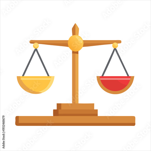 Balance Scales Weighing Yellow and Red Abstract Shapes on White Background Stock Illustration