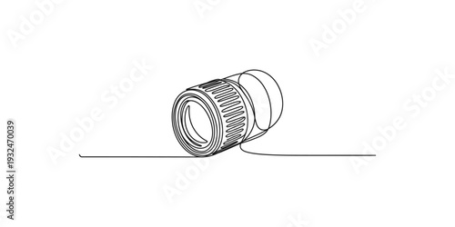 Continuous one line camera lens icon drawing of photography concept