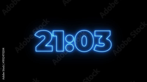 Glowing neon colorful 23 minute countdown animation from 1380 seconds to 0 seconds. 23 minute countdown timer on a black background 4k video