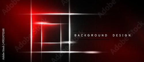 Abstract red neon lines form rectangles over black background. Minimalist design with glowing light effects, modern aesthetic.