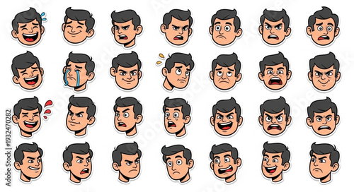 Collection of various cartoon faces expressing different emotions and feelings.