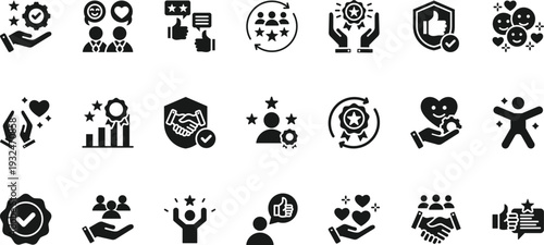 customer satisfaction icon set collection. pack contain loyalty, trust, happiness, feedback, review, service, smile, quality, experience, approval icon