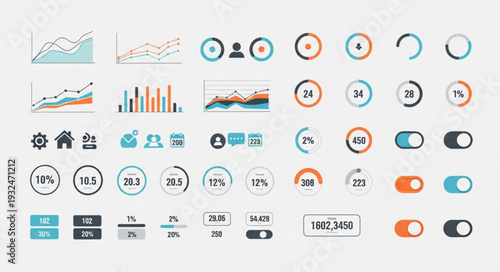 Data visualization elements and design components for business and technology.