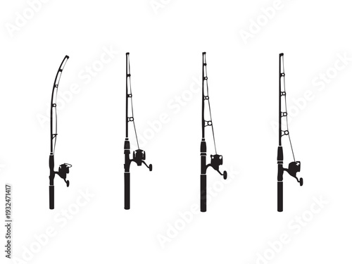 Fishing rod collection showing various levels of bend and flexibility for angling concepts