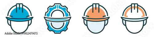 Minimalist construction helmet and gear icons representing industrial safety symbols