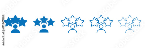 Success star celebration icon set. Blue line and solid icon talent acquisition, employee award, customer satisfaction, success.