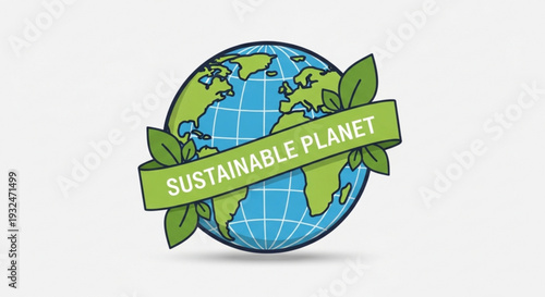 Sustainable planet earth globe with green leaves and eco friendly banner