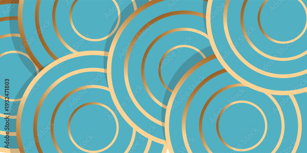 Fototapeta premium Abstract Teal and Gold Concentric Circles Pattern Background.