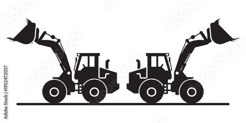Industrial front end loader silhouette with bucket raised for material handlings