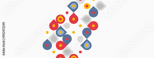 Abstract pattern features colorful circles, varying sizes, overlapping shapes. Background appears white, creating vibrant visual effect.