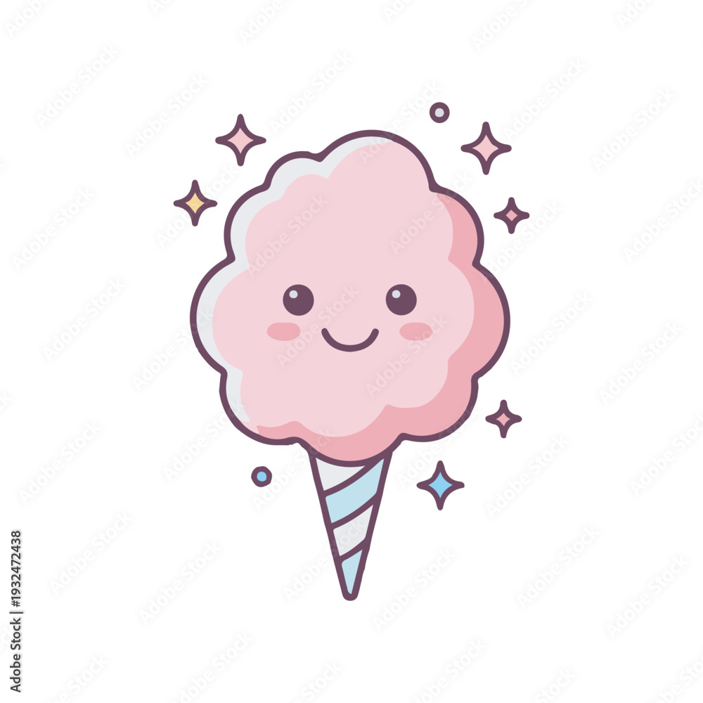 Fototapeta premium Kawaii Cotton Candy Icon Set Cute Pastel Vector