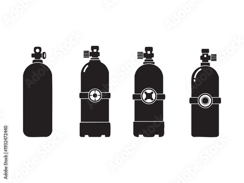 Scuba diving tanks collection, various styles of cylinders for underwater adventures