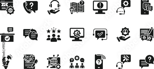 helpdesk icon set collection. pack contain support, ticket, agent, chat, call, assist, response, query, help, solve icon