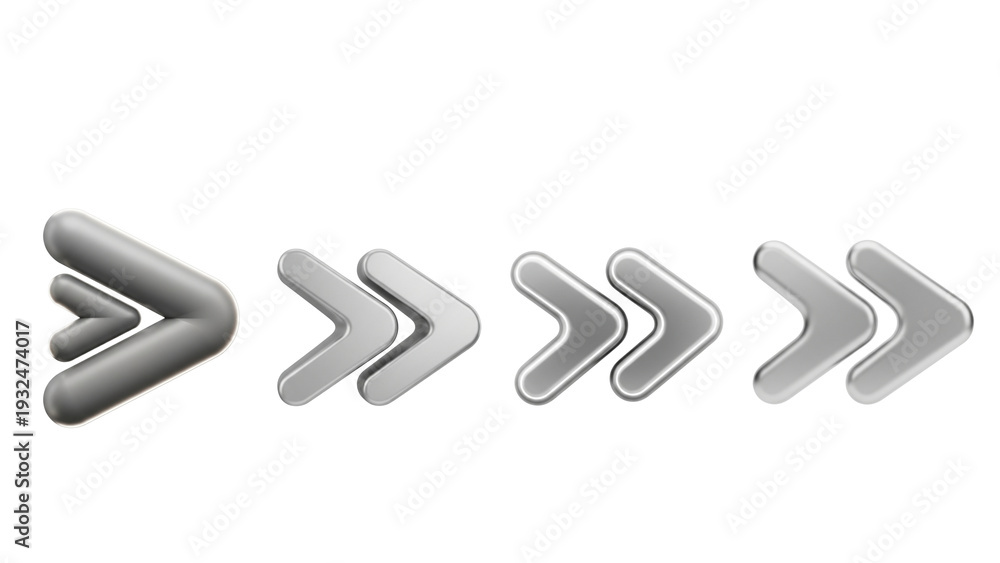 Obraz premium Set of Four Glossy Gray Arrow Icons Showing Progression.