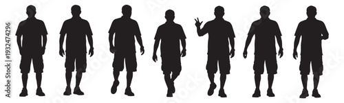 Silhouettes of men in casual wear standing and walking different poses