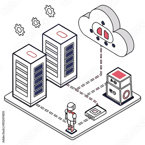 Robot interacts with cloud and server infrastructure