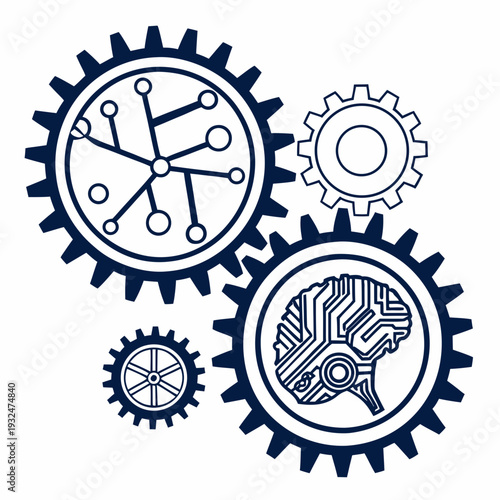 Modern technology gears with circuit brain and network