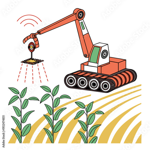 Automated farming technology in action with robotic excavator planting crops
