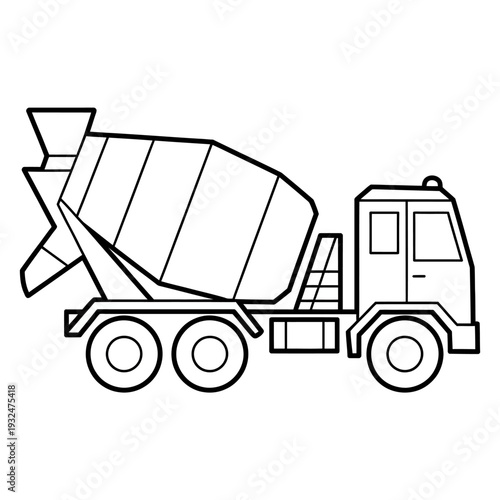 Cement mixer truck coloring book page illustration isolated on white background