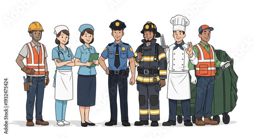 Diverse group of professionals showcasing various occupations and careers in society.