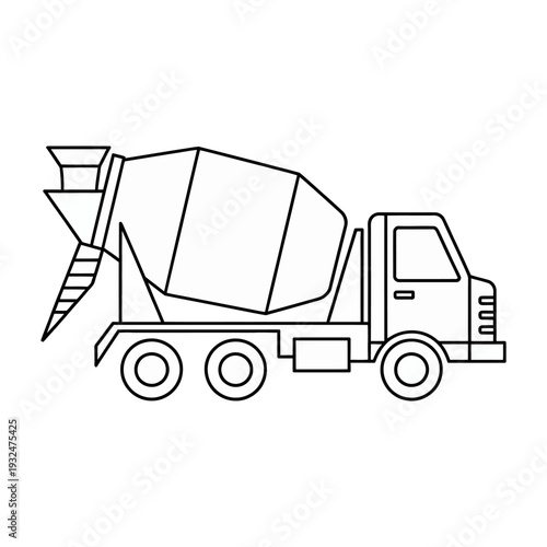 Concrete mixer truck line art illustration isolated on white background