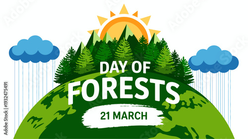 Day of Forests vector illustration for 21 March, environment protection concept on white background