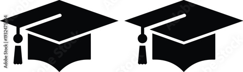 Black Graduation Cap Silhouette Icons - Academic Achievement and Education Vector Set