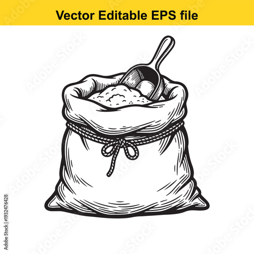 Sack of Grain with Scoop Hand Drawn Vector Illustration